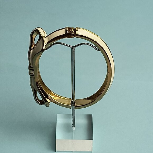 RIBBON BOW Enamel Shape Hinged Bangle Bracelet White Gold Plated - Picture 7 of 9